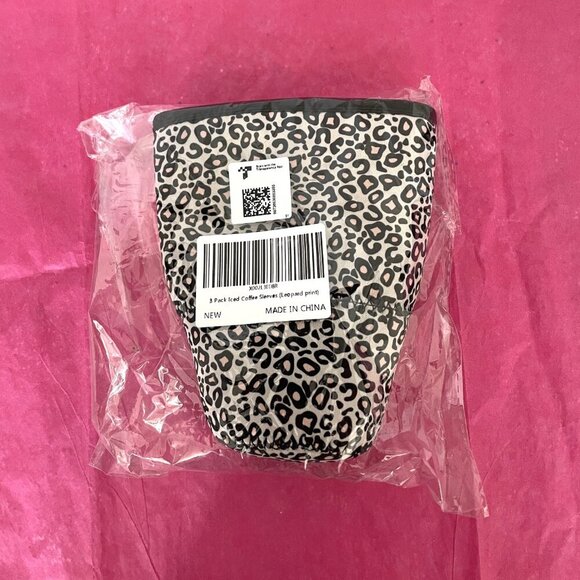 3 Pack Reusable Iced Coffee Sleeves Black Leopard-print - Picture 4 of 6